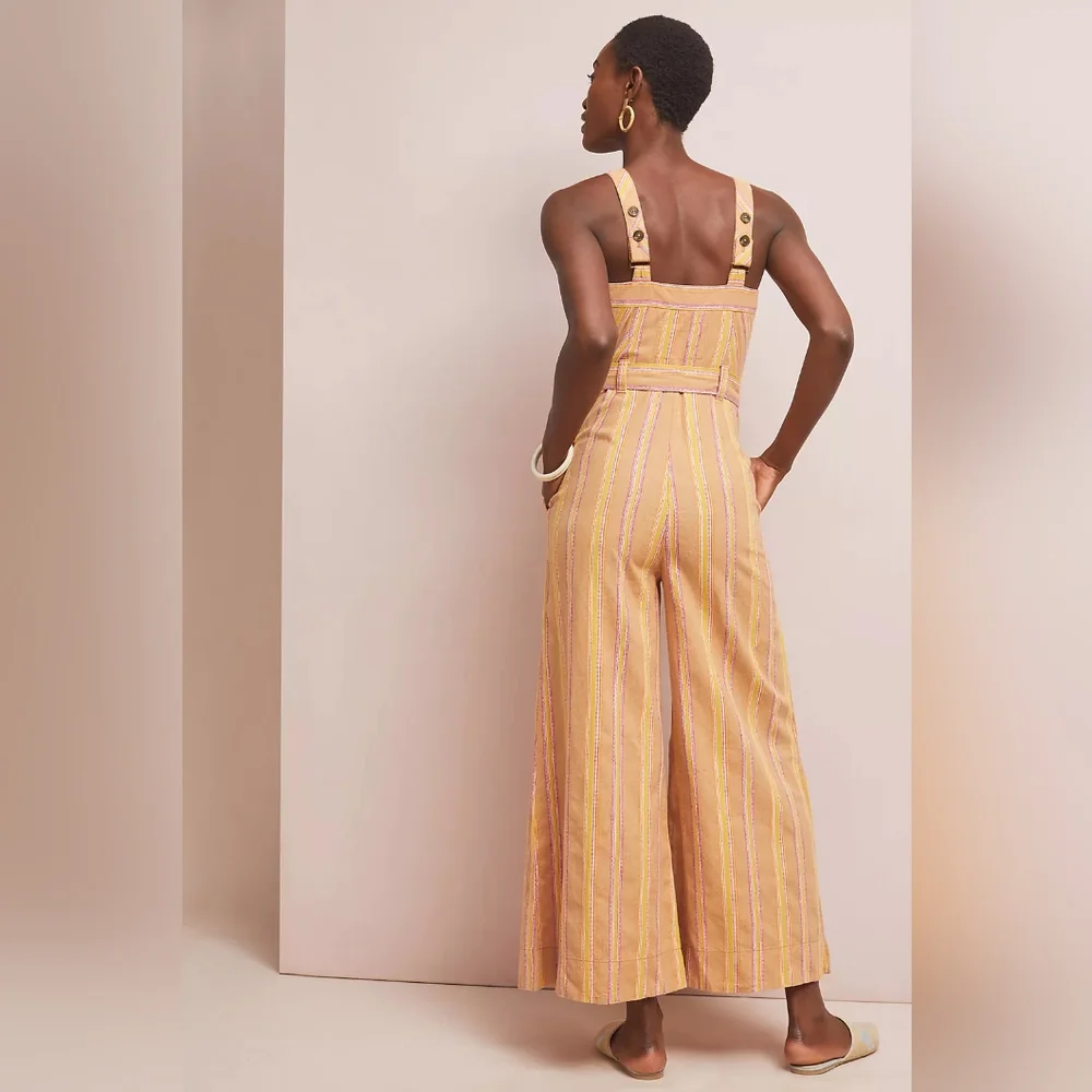 Anthropologie Arlene wide leg linen blend jumpsuit w stripes nwt - Picture 2 of 4